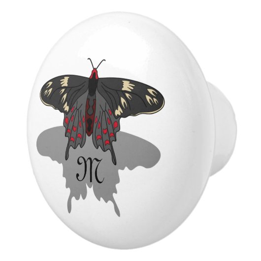 Crimson Roos Butterfly Shadow Monogram Keramische Knop (Rechts)
