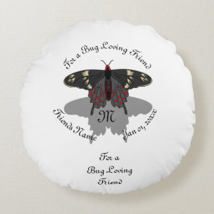 Crimson Roos Butterfly Shadow Monogram Rond Kussen
