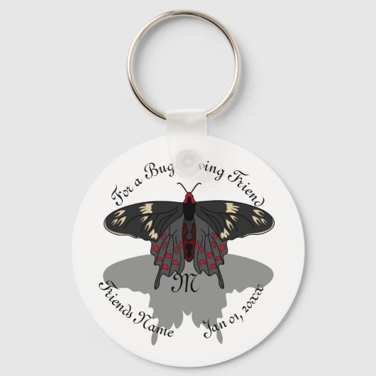 Crimson Roos Butterfly Shadow Monogram Sleutelhanger (Voorkant)