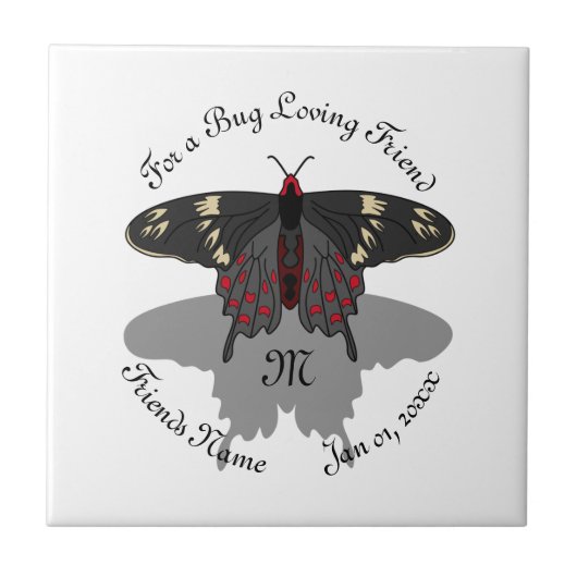 Crimson Roos Butterfly Shadow Monogram Tegeltje (Voorkant)