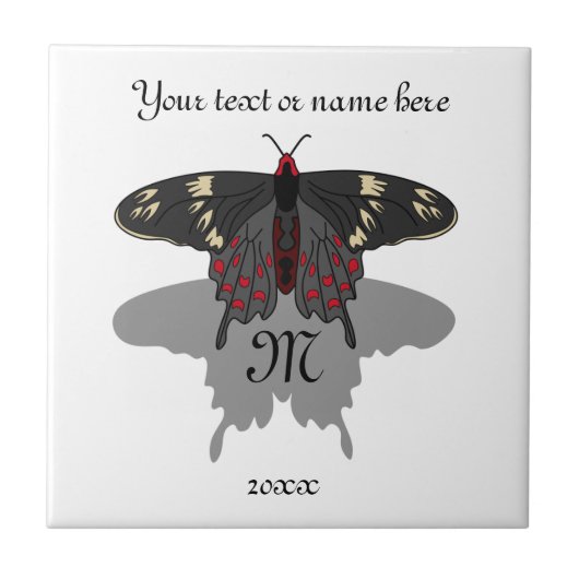 Crimson Roos Butterfly Shadow Monogram Tegeltje (Voorkant)