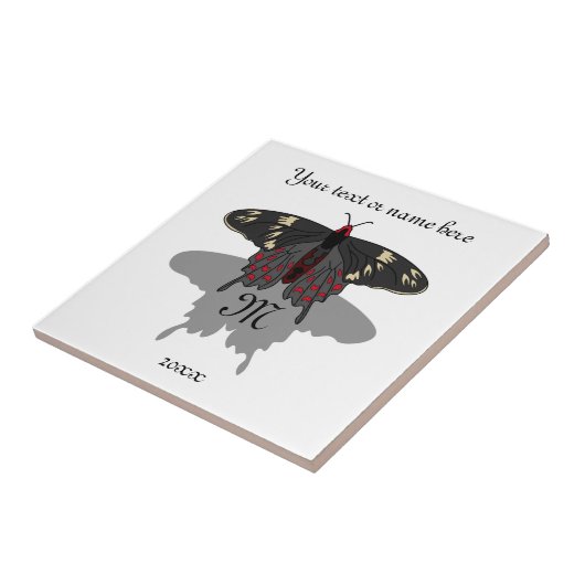 Crimson Roos Butterfly Shadow Monogram Tegeltje (Zijkant)