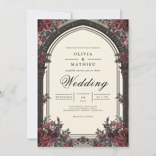 Crimson Rose Archway Wedding Kaart (Voorkant)