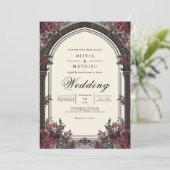 Crimson Rose Archway Wedding Kaart (Staand voorkant)