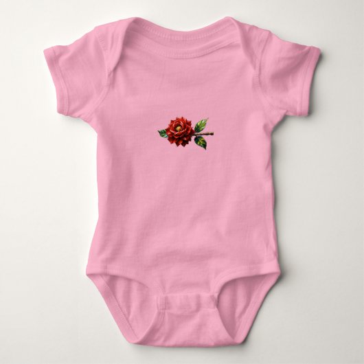 Crimson Rose Bloei - Botanische Clipart Romper (Voorkant)