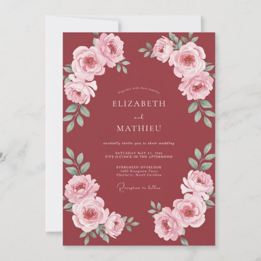 Crimson Rose Blossom Bruiloft Kaart (Voorkant)