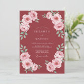 Crimson Rose Blossom Bruiloft Kaart (Staand voorkant)