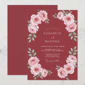Crimson Rose Blossom Bruiloft Kaart (Voorkant / Achterkant)