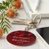 "Crimson Rose Bouquet" - Gepersonaliseerd [a] Sleutelhanger (Zijkant)