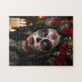 Crimson Rose Calavera – Elegante Dag van de Doden Legpuzzel (Horizontaal)