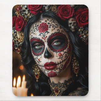 Crimson Rose Calavera – Elegante Dag van de Doden Muismat