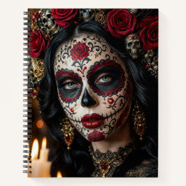 Crimson Rose Calavera – Elegante Dag van de Doden Notitieboek