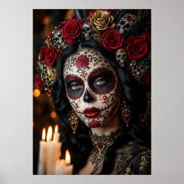 Crimson Rose Calavera – Elegante Dag van de Doden Poster
