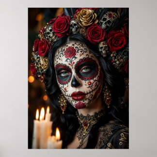 Crimson Rose Calavera – Elegante Dag van de Doden Poster