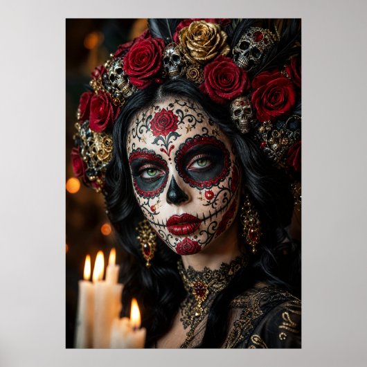 Crimson Rose Calavera – Elegante Dag van de Doden Poster (Voorkant)