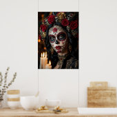 Crimson Rose Calavera – Elegante Dag van de Doden Poster (Keuken)