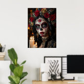 Crimson Rose Calavera – Elegante Dag van de Doden Poster (Thuiskantoor)