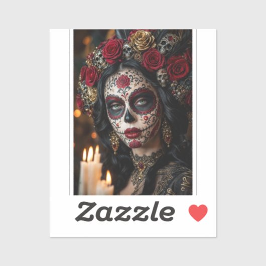 Crimson Rose Calavera – Elegante Dag van de Doden Sticker (Vel)