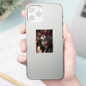 Crimson Rose Calavera – Elegante Dag van de Doden Sticker (Telefoon)