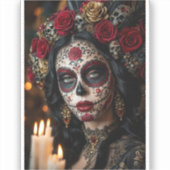 Crimson Rose Calavera – Elegante Dag van de Doden Sticker (Voorkant)