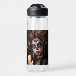 Crimson Rose Calavera – Elegante Dag van de Doden Waterfles