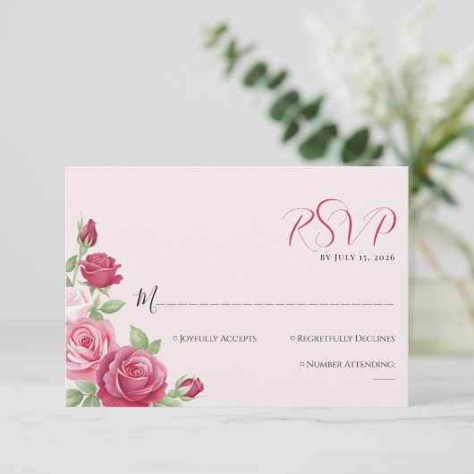 Crimson Rose Wedding RSVP Card (Staand voorkant)
