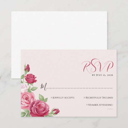 Crimson Rose Wedding RSVP Card (Voorkant / Achterkant)
