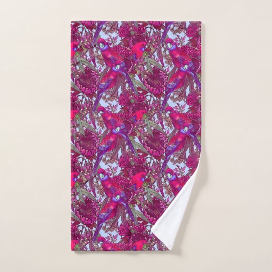 Crimson Rosella en Wildflower Pattern Bad Handdoek (Handdoek)