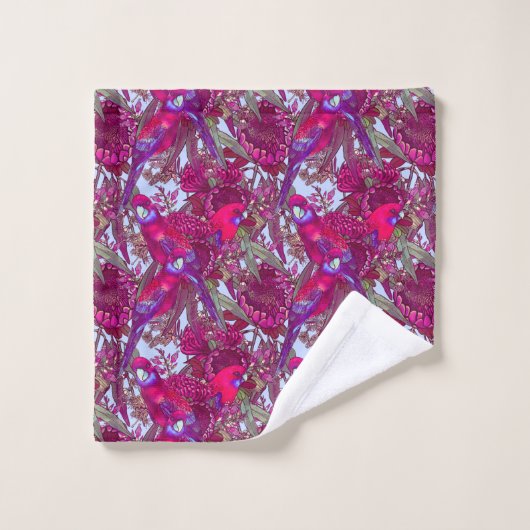 Crimson Rosella en Wildflower Pattern Bad Handdoek (Wasdoekje)