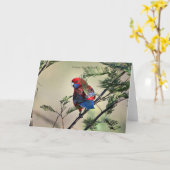 Crimson Rosella Parrot Kaart (Gele Bloem)