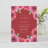 Crimson Roze Bloemblad Bruiloft Kaart (Staand voorkant)