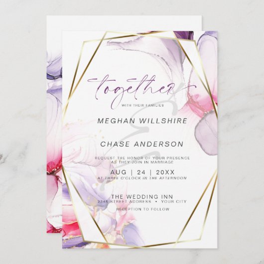 Crimson Roze Lila Fluid Alcohol Waterverf Kaart (Voorkant / Achterkant)