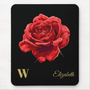 Crimson Rozen op Black Gold Script gepersonaliseer Muismat