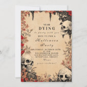 Crimson Rozen & schedels Halloween Bijeenkomst Kaart (Voorkant)