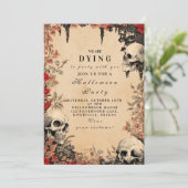 Crimson Rozen & schedels Halloween Bijeenkomst Kaart (Staand voorkant)