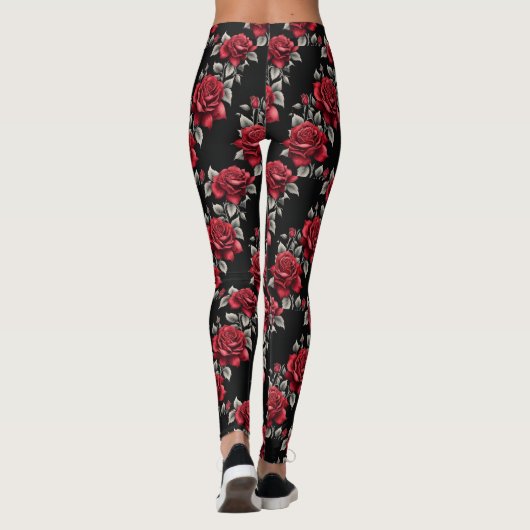 Crimson Rozen Silver Leaves Gothic Leggings (Achterkant)