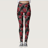 Crimson Rozen Silver Leaves Gothic Leggings (Voorkant)