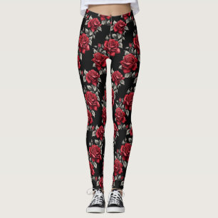 Crimson Rozen Silver Leaves Gothic Leggings