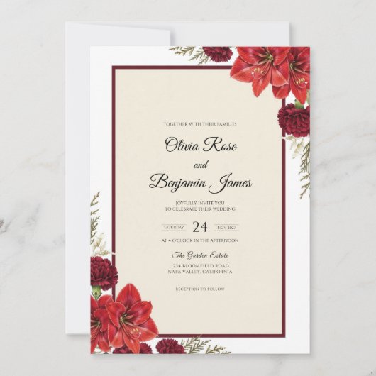 Crimson Ruby Bloom Bruiloft Kaart (Voorkant)