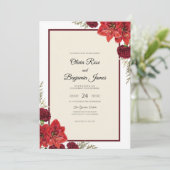 Crimson Ruby Bloom Bruiloft Kaart (Staand voorkant)