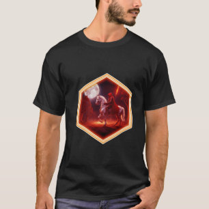 Crimson Ruiter Op Witte Hengst Maan Op Achtergrond T-shirt