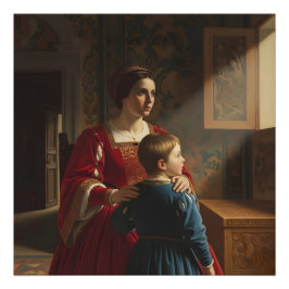 Crimson & Sapphire Whispers: Victoriaans moeder en Foto Afdruk