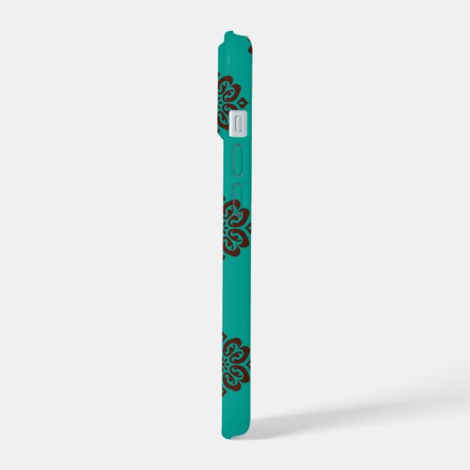 Crimson Scrolls - Bold Elegance iPhone 15 Case (Linkerkant)