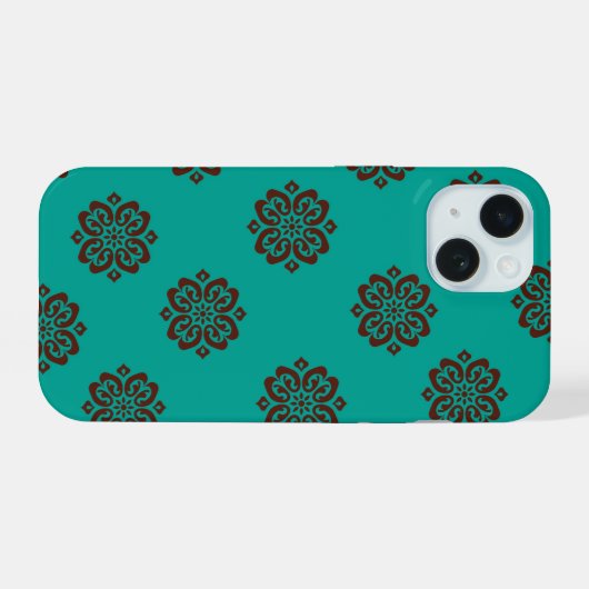 Crimson Scrolls - Bold Elegance iPhone 15 Case (Achterkant horizontaal)