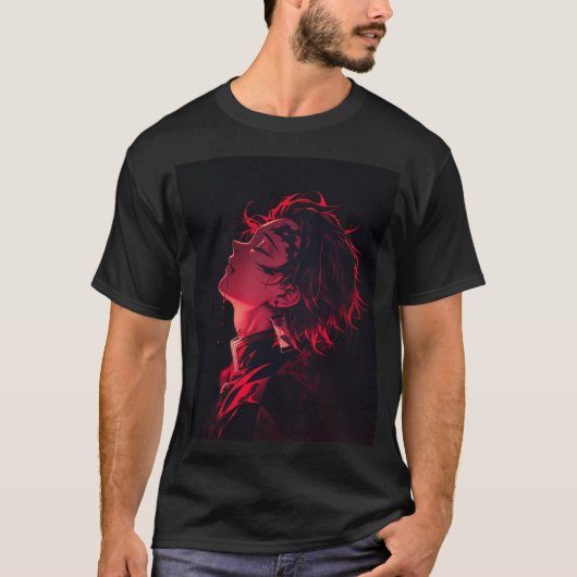 Crimson Shadow Anime Portret T-Shirt (Voorkant)