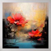 Crimson Silence – Abstracte klaprozen in stadslich Poster (Voorkant)