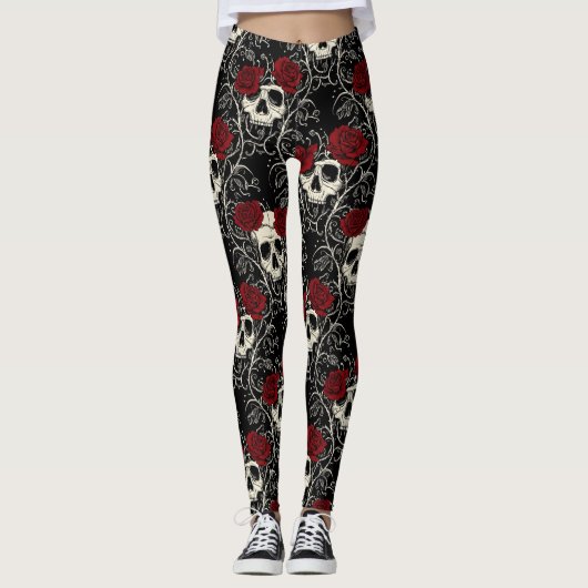 Crimson Skull Bloom Leggings (Voorkant)