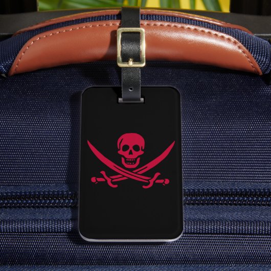Crimson Skull & Swords Pirate vlag van Calico Jack Bagagelabel (Voorkant Insitu 2)