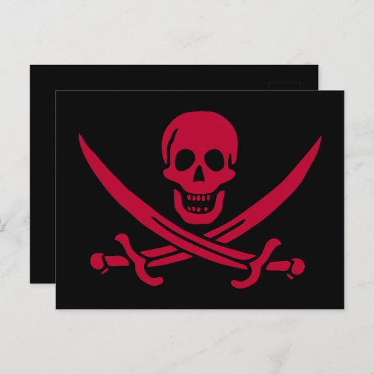 Crimson Skull & Swords Pirate vlag van Calico Jack Briefkaart (Voorkant / Achterkant)