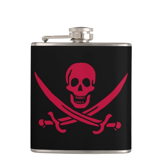 Crimson Skull & Swords Pirate vlag van Calico Jack Heupfles (Voorkant)